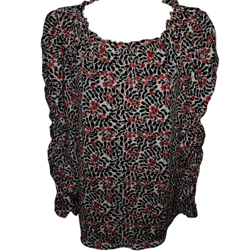 Max Studio Elastic Ruffled Long Sleeve Top